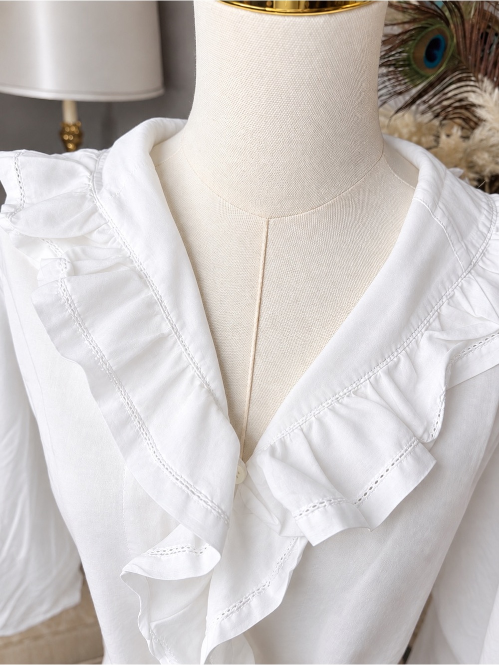 Lauren Ralph Lauren Petite White Ruffle Blouse 100% cotton - Picture 5 of 6